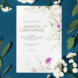 Invitation Élégant Fleur sauvage moderne blanc & Mariage de b