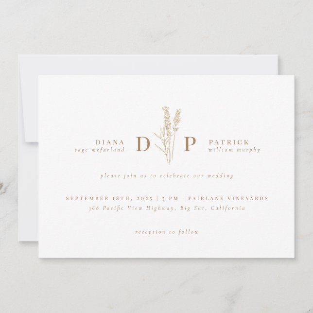 Invitation Élégant Fleur sauvage moderne Mariage initial (Devant)