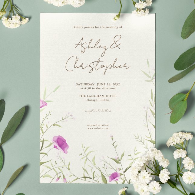 Invitation Élégant Fleur sauvage moderne Mariage off-White (Créateur téléchargé)