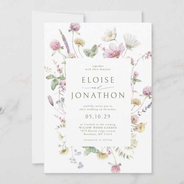 Invitation Élégant Fleur sauvage Pastel Soft Mariage botaniqu (Devant)