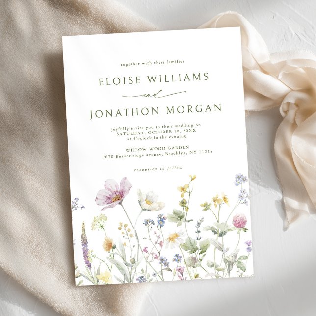 Invitation Élégant Fleur sauvage Pastel Soft Mariage botaniqu (Elegant Soft Pastel Wildflower Botanical Wedding Invitation)