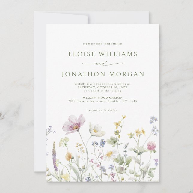 Invitation Élégant Fleur sauvage Pastel Soft Mariage botaniqu (Devant)