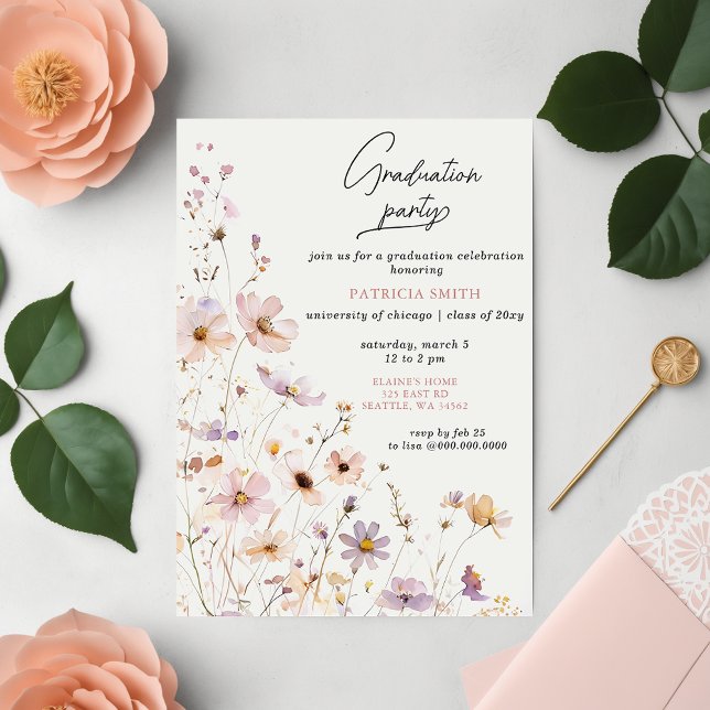 Invitation Élégant Fleur sauvage Photo Graduation Party (Elegant Wildflowers Photo Graduation Party Invitation)