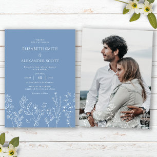 Invitation Élégant Fleur sauvage photo Periwinkle Mariage
