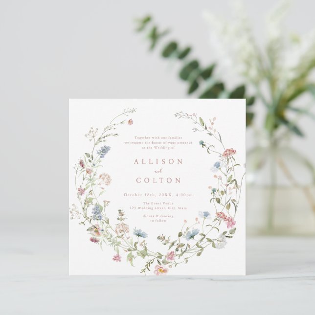 Invitation Elégant Fleur sauvage rose Dusty Rustic Boho Maria (Debout devant)