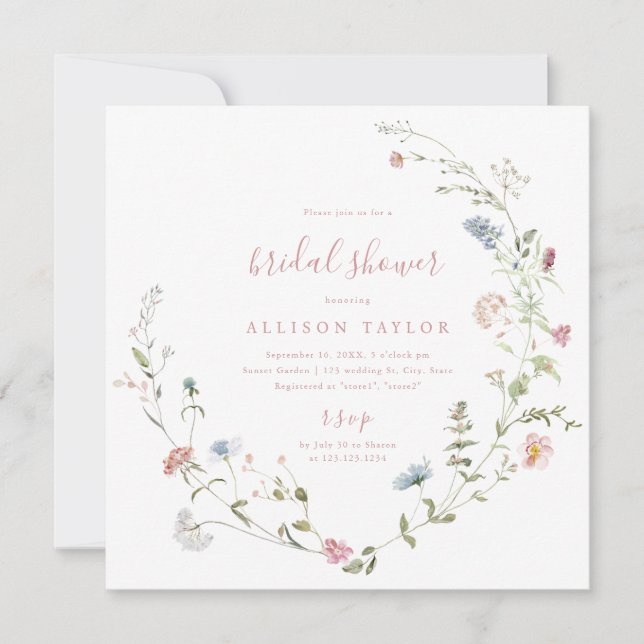 Invitation Elégant Fleur sauvage rose Rustic Boho Fête des ma (Devant)