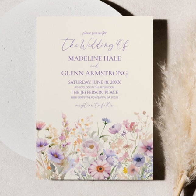 Invitation Élégant Fleur sauvage rose violet Mariage de prair (Créateur téléchargé)