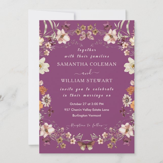 Invitation Élégant Fleur sauvage Rustic Berry Purple Mariage (Devant)