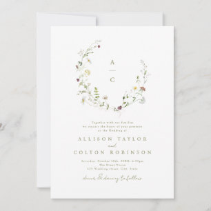 Invitation Élégant Fleur sauvage Rustic Boho Mariage monogram