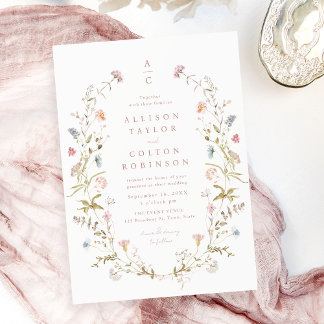 Invitation Élégant Fleur sauvage Rustic Boho Mariage monogram