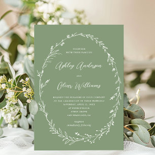 Invitation Élégant Fleur sauvage rustique vert Sage doux Mari