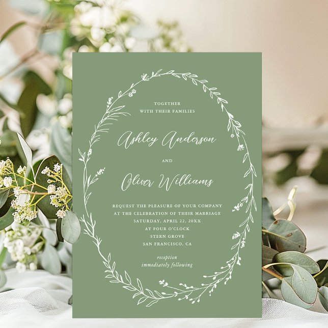 Invitation Élégant Fleur sauvage rustique vert Sage doux Mari (Créateur téléchargé)