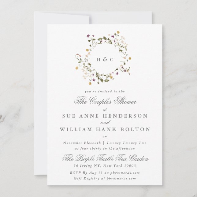 Invitation Elégant Fleur sauvage séché Pampas Couples Douche (Devant)
