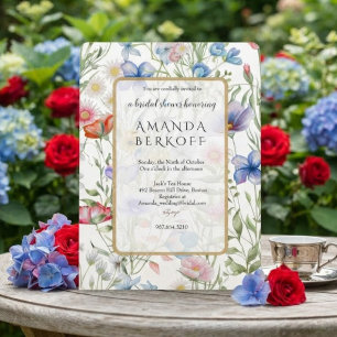 Invitation Elégant Fleurs Bleues et Rouges pour une Baby Show