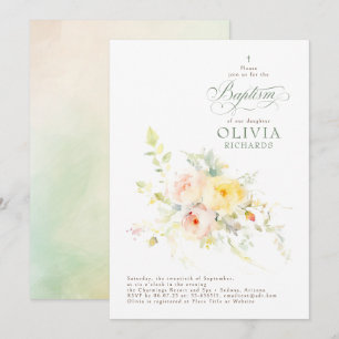 Invitation Élégant Fleurs Douces Baptême