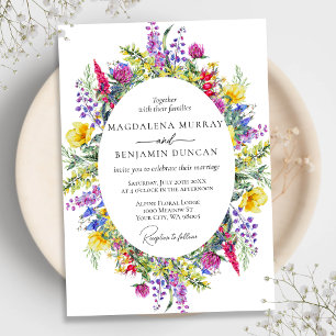 Invitation Élégant Fleurs sauvages colorés & Herbes Mariage c