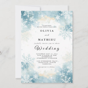 Invitation Élégant Flocon de neige bleu clair Mariage d'hiver