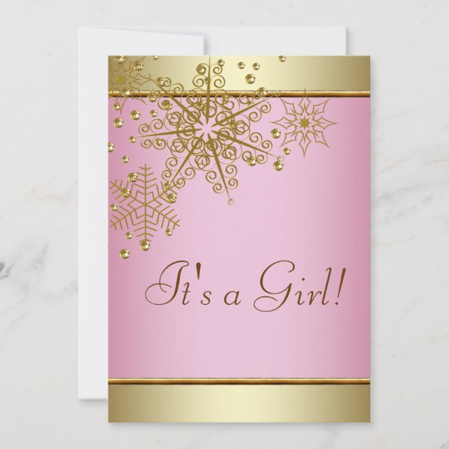Invitation Élégant Flocon de neige rose or Baby Girl Douche (Devant)