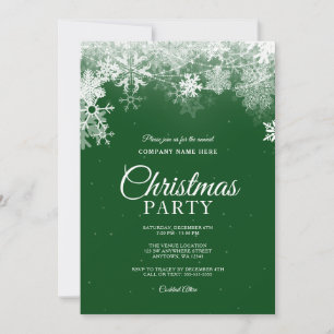 Invitation Élégant Flocon de Neige Vert Blanc Noël d'Entrepri