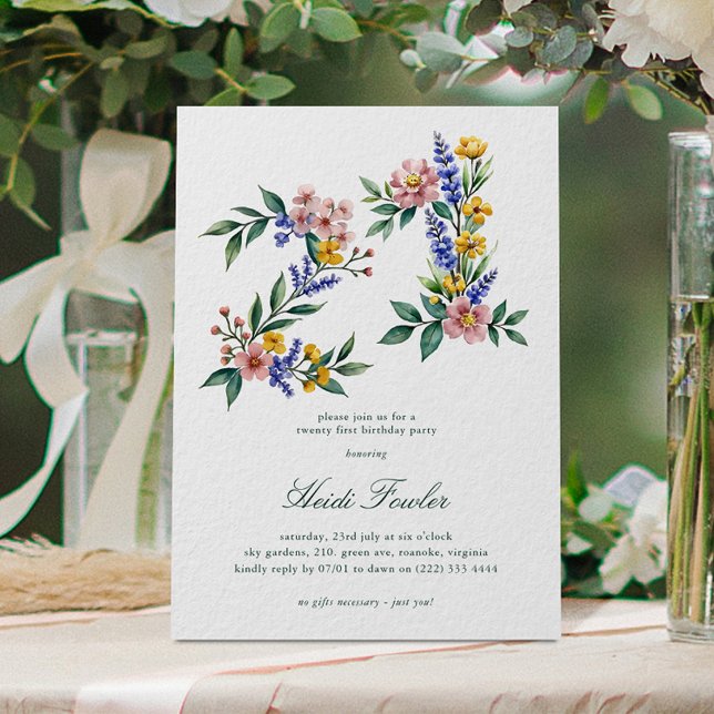 Invitation Élégant Floral 21' Botanique 21e Anniversaire (Créateur téléchargé)