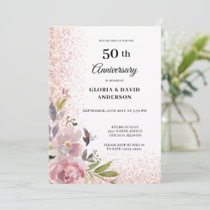 Invitation Élégant Floral 50e Anniversaire de Mariage