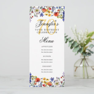 Invitation Elégant Floral 70th Birthday Party Menu