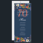 Invitation Elégant Floral 70th Birthday Party Menu Marine<br><div class="desc">Elégant "Menu fête d'anniversaire" avec fleurs de saules d'aquarelle et texte personnalisé.</div>