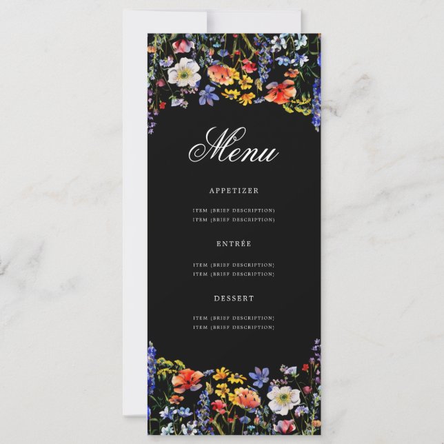 Invitation Elégant Floral 80e Anniversaire Menu Noir (Dos)