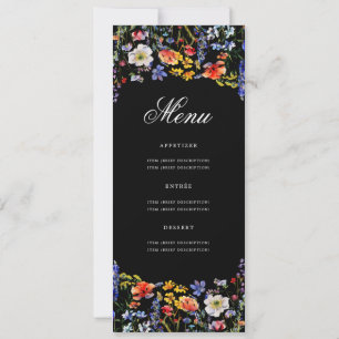 Invitation Elégant Floral 80e Anniversaire Menu Noir
