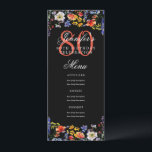 Invitation Elégant Floral 80th Birthday Party Menu Noir<br><div class="desc">Elégant "Menu fête d'anniversaire" avec fleurs de saules d'aquarelle et texte personnalisé.</div>
