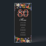 Invitation Elégant Floral 80th Birthday Party Menu Noir<br><div class="desc">Elégant "Menu fête d'anniversaire" avec fleurs de saules d'aquarelle et texte personnalisé.</div>