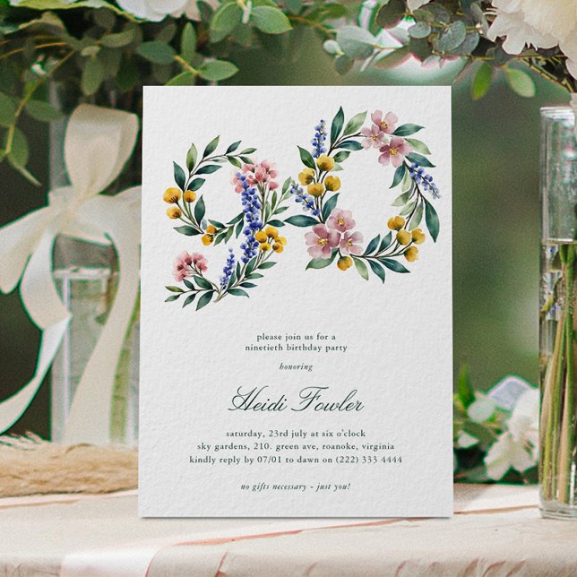 Invitation Élégant floral 90' Botanique 90e anniversaire (Créateur téléchargé)