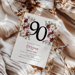 Invitation Élégant Floral 90e Anniversaire<br><div class="desc">Découvrez une floraison d'élégance avec notre nouvelle gamme de Cartes d'Invitation Anniversaire Adulte ! Avec un modèle d'invitation moderne,  des floraux aquarelles éthérés dans des nuances luxuriantes de rouge et de rose pastel,  complétés par un feuillage vert vibrant.</div>
