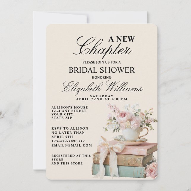 Invitation Elegant Floral A New Chapter Bridal Shower  (Devant)