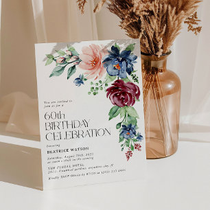 Invitation Élégant floral aquarelle 60e anniversaire 