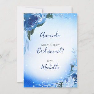 Invitation Élégant floral aquarelle bleu royal pour demoisell