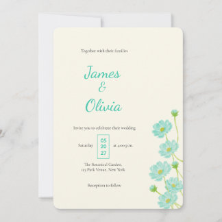Invitation Élégant floral aquarelle bleu sarcelle printemps