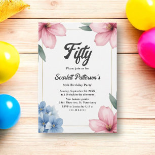 Invitation Élégant floral aquarelle d'anniversaire 50 ans d'é