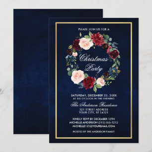 Invitation Élégant floral aquarelle Noël or