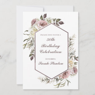 Invitation Élégant floral aquarelle pour 50e anniversaire