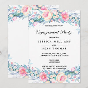 Invitation Élégant floral aquarelle pour fiançailles