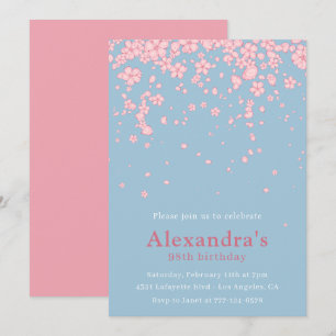 Invitation Élégant floral aquarelle rose bleu 98e anniversair