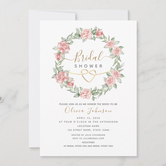 Invitation Élégant floral aquarelle rose mariage (Devant)