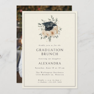 Invitation Elégant Floral Aquarelle Style Graduation Brunch
