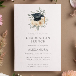 Invitation Elégant Floral Aquarelle Style Graduation Brunch