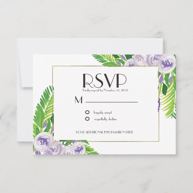 Invitation Élégant floral aquarelle violet pour mariage (Devant)
