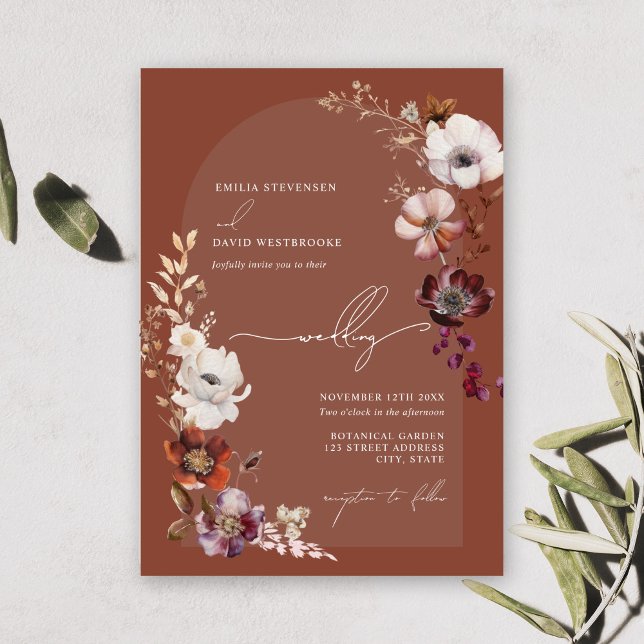 Invitation Élégant Floral Arch Dark Terracotta Mariage (Créateur téléchargé)