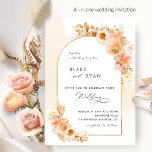 Invitation Elegant Floral Arch Peach Blush and Cream Wedding<br><div class="desc">Delight your guests with this elegant Wedding invitation featuring your wedding details on exquisite arch with floral details in beautiful blend of peach, blush pink, cream and champagne hues and delicate soft cream champagne watercolor stain cascading behind. Option to change "together with their parents" to "together with their families", "together...</div>