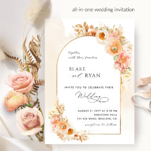 Invitation Elegant Floral Arch Peach Blush and Cream Wedding