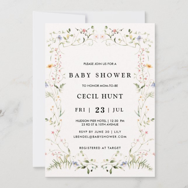 Invitation Elegant Floral Baby Shower (Devant)